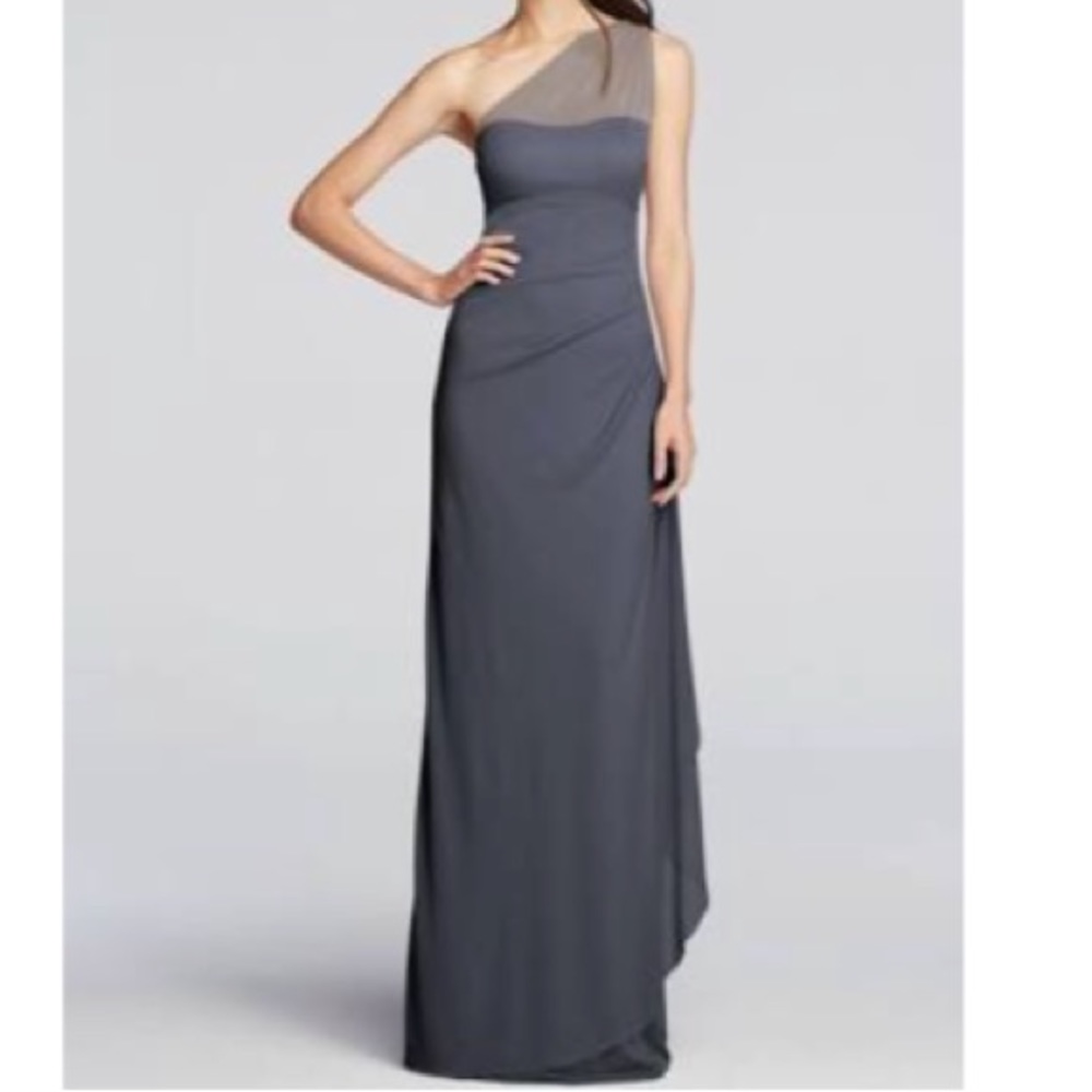 Long Mesh One Shoulder Illusion Bridesmaid Dress